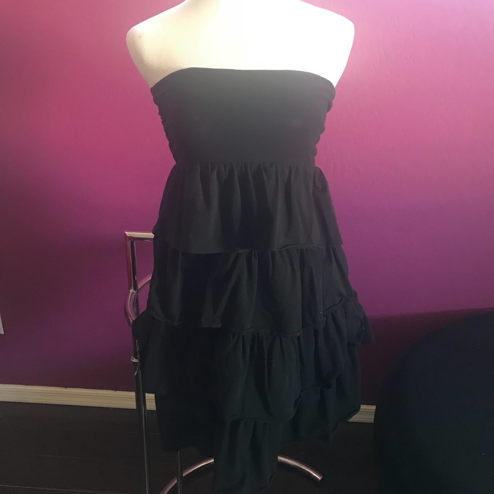 Black ruffled swim suit cover up or dress.